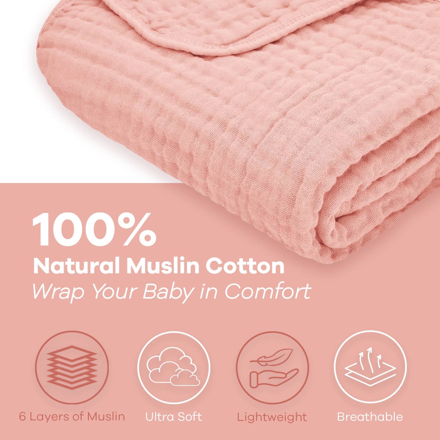 Baby Muslin Cotton Blankets: Mauve