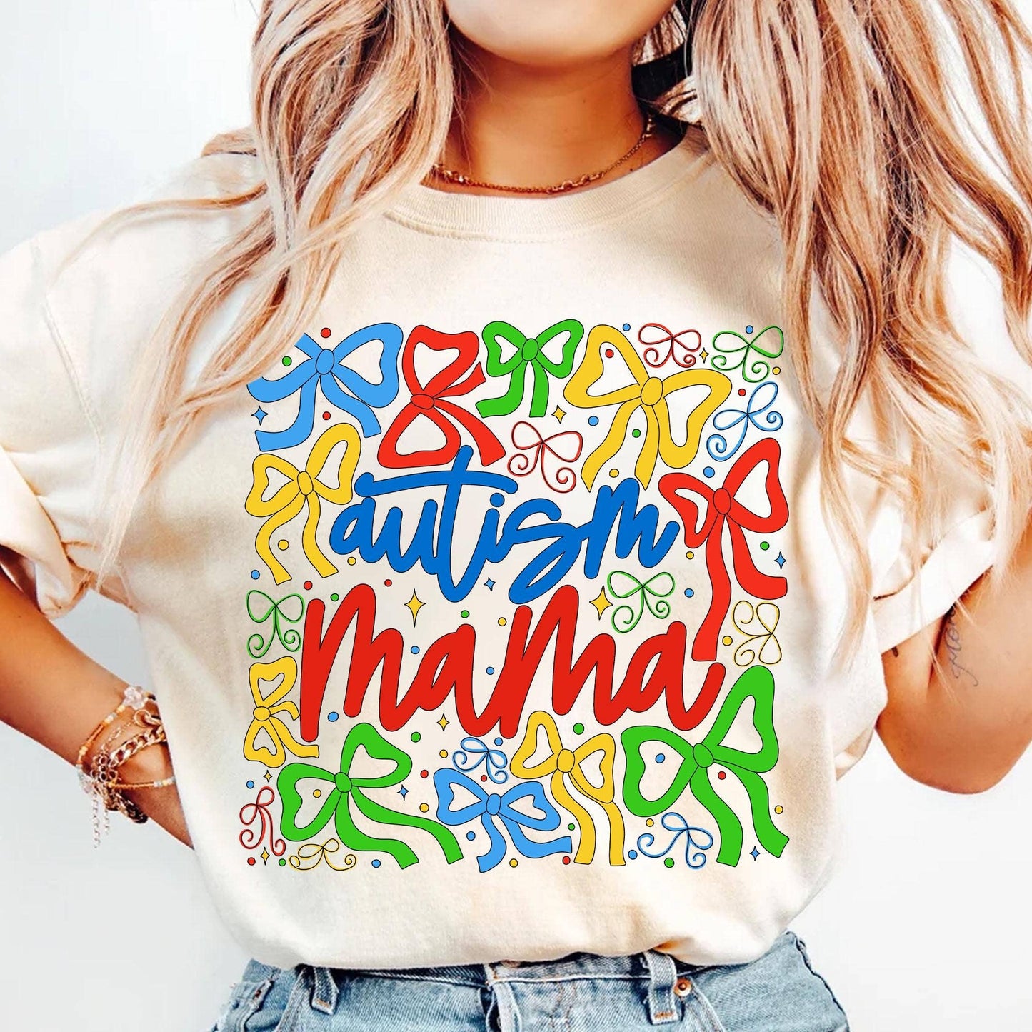 Autism Mom Coquette Bow Sweater, Autism Awareness Tee: White / L / T-Shirt