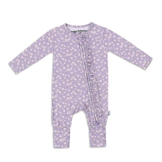 Lilac Posies - Bamboo Ruffle Sleeper: 9-12 months