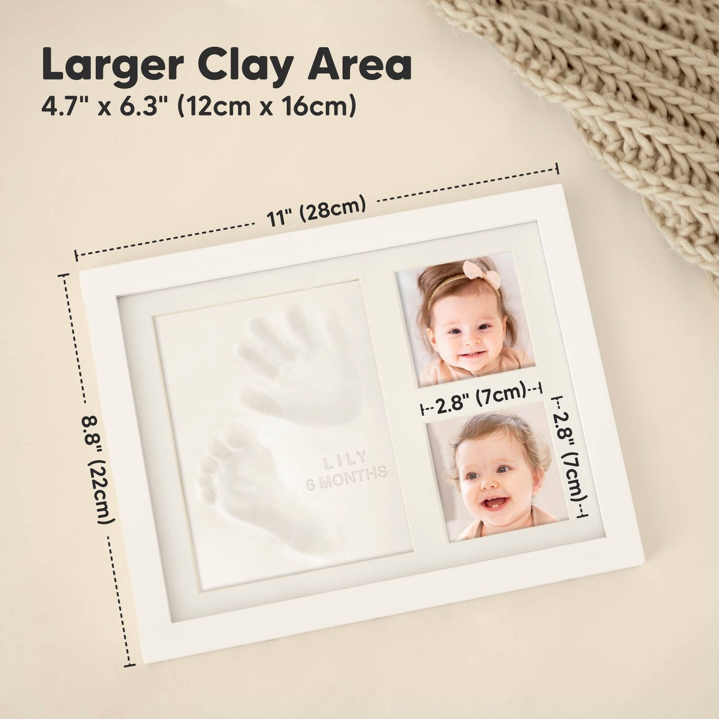 KeaBabies Baby Handprint, Footprint Keepsake Solo Frame: Alpine White