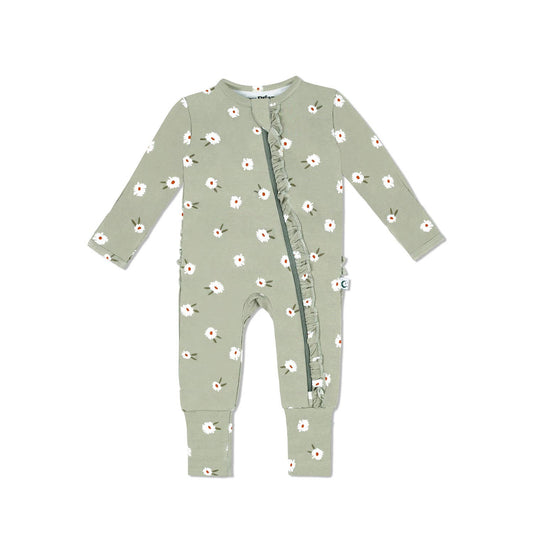 Olive Bloom - Ruffle Bamboo Sleeper: 9-12 months