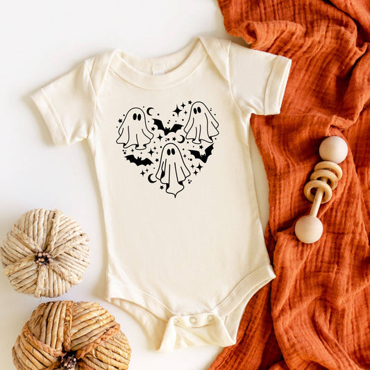 Halloween Ghost Heart Baby Bodysuit | Fall Baby Gifts: 0-3 Months / Short