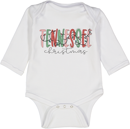 Tennessee Christmas Holiday Lights Long Sleeve Onesie for Baby: 0-3