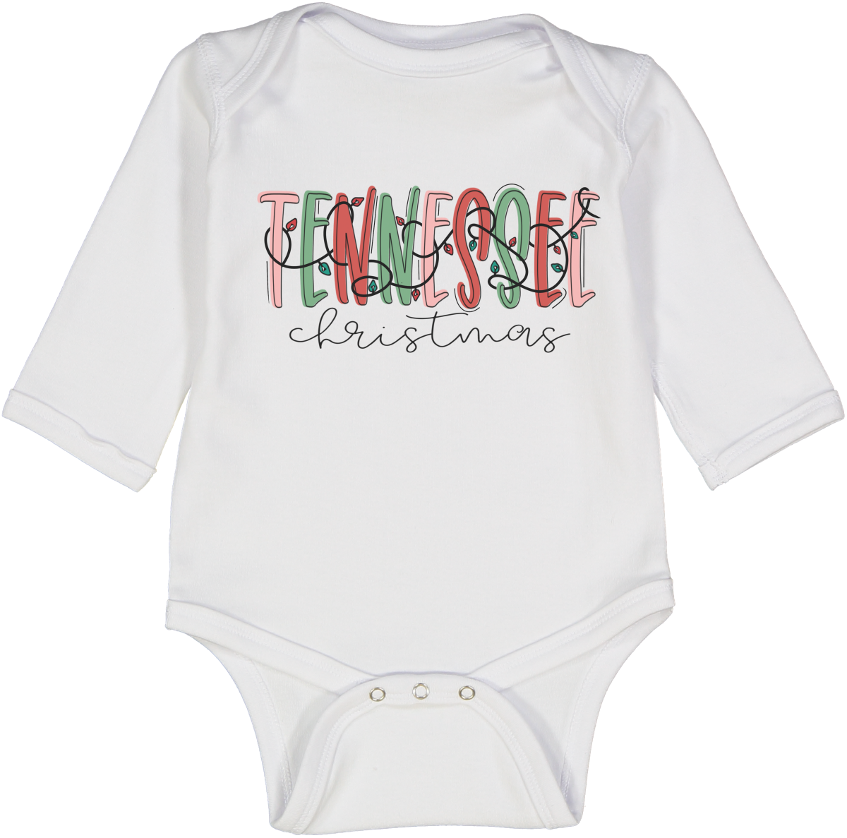 Tennessee Christmas Holiday Lights Long Sleeve Onesie for Baby: 6-12