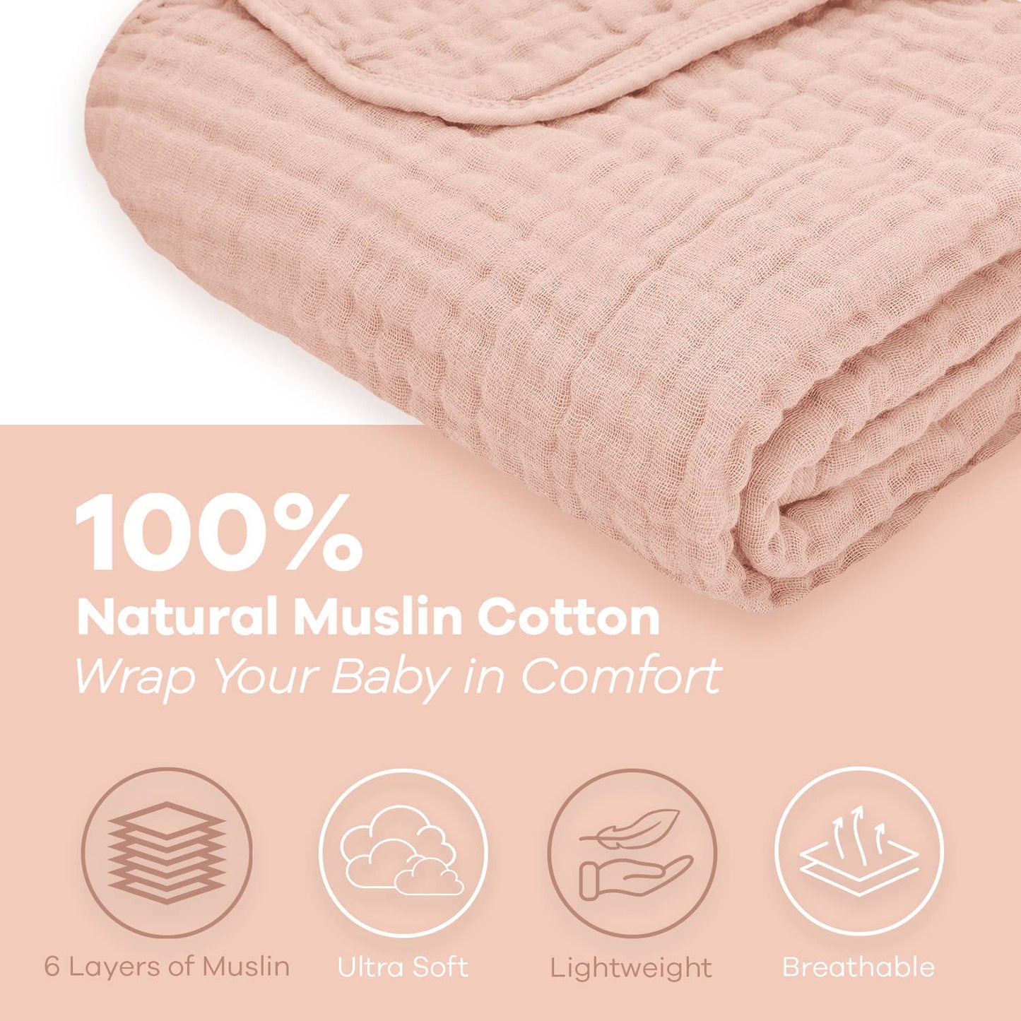 Baby Muslin Cotton Blankets: Mauve