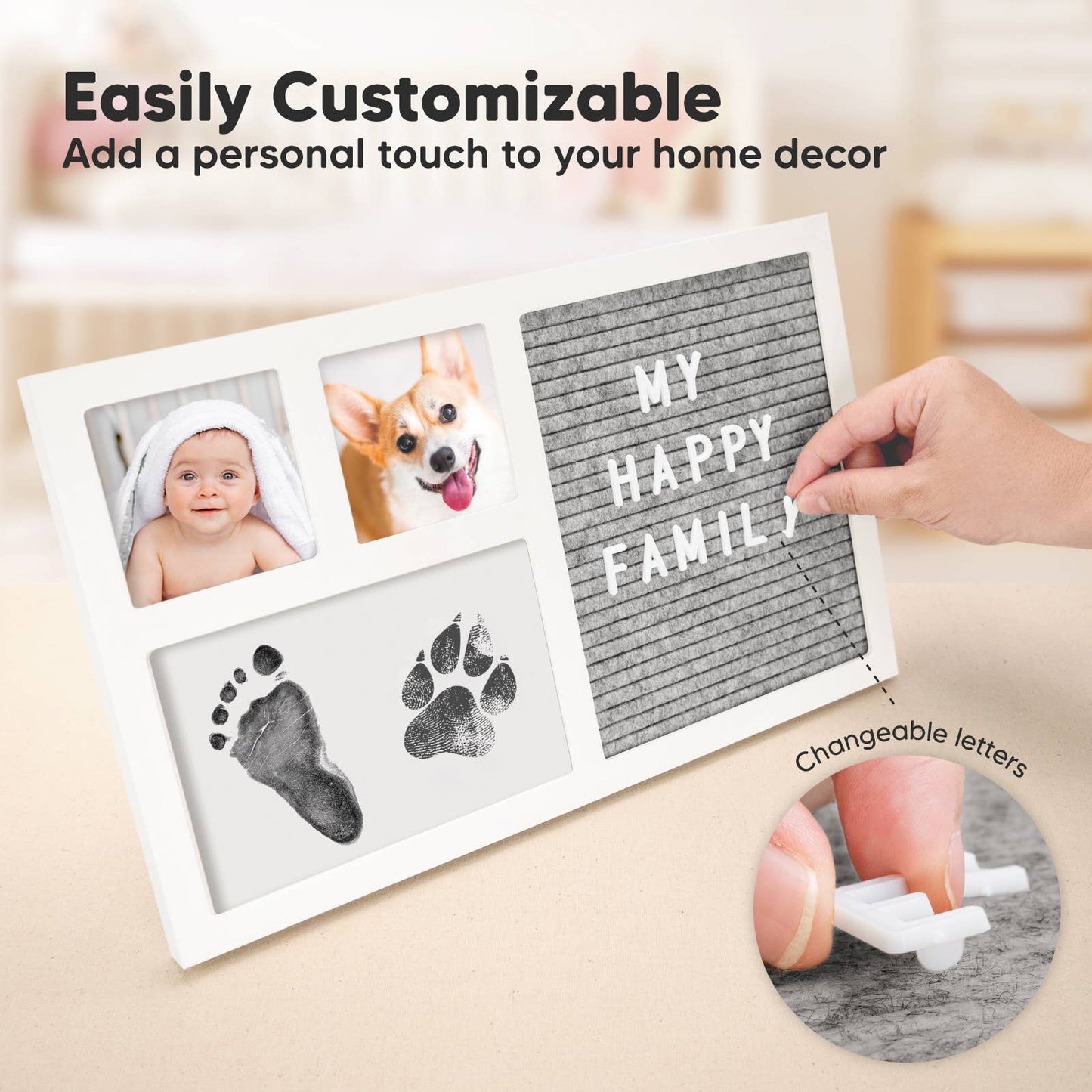 Heartfelt Inkless Baby Hand & Footprint Frame, Letterboard