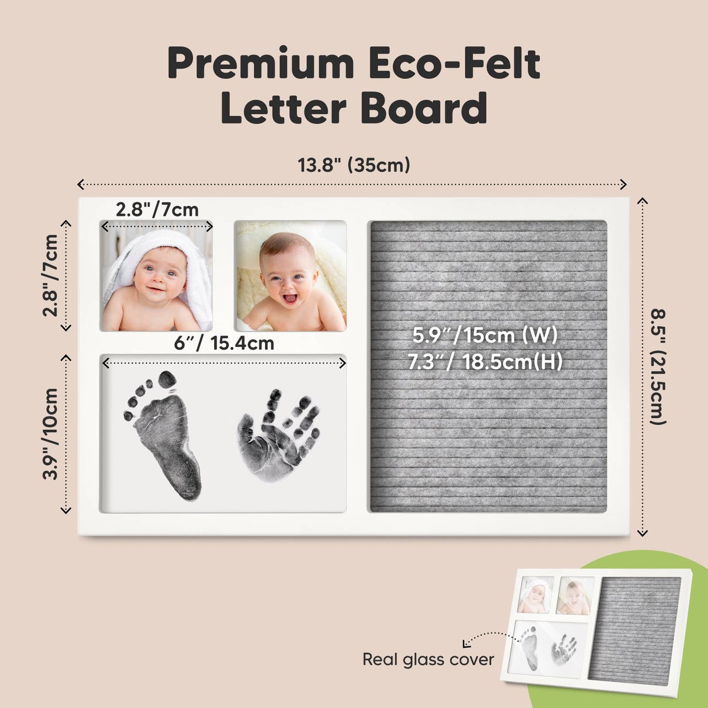 Heartfelt Inkless Baby Hand & Footprint Frame, Letterboard