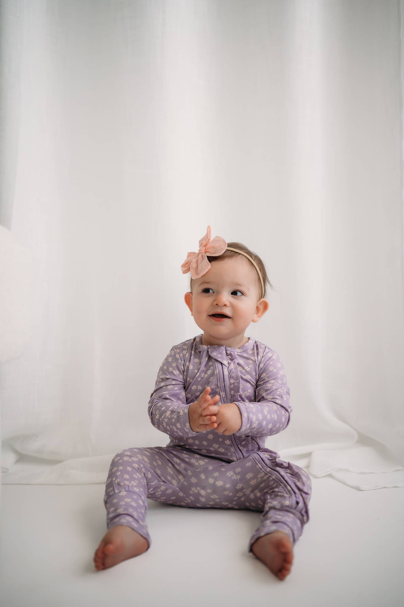 Lilac Posies - Bamboo Ruffle Sleeper: 9-12 months