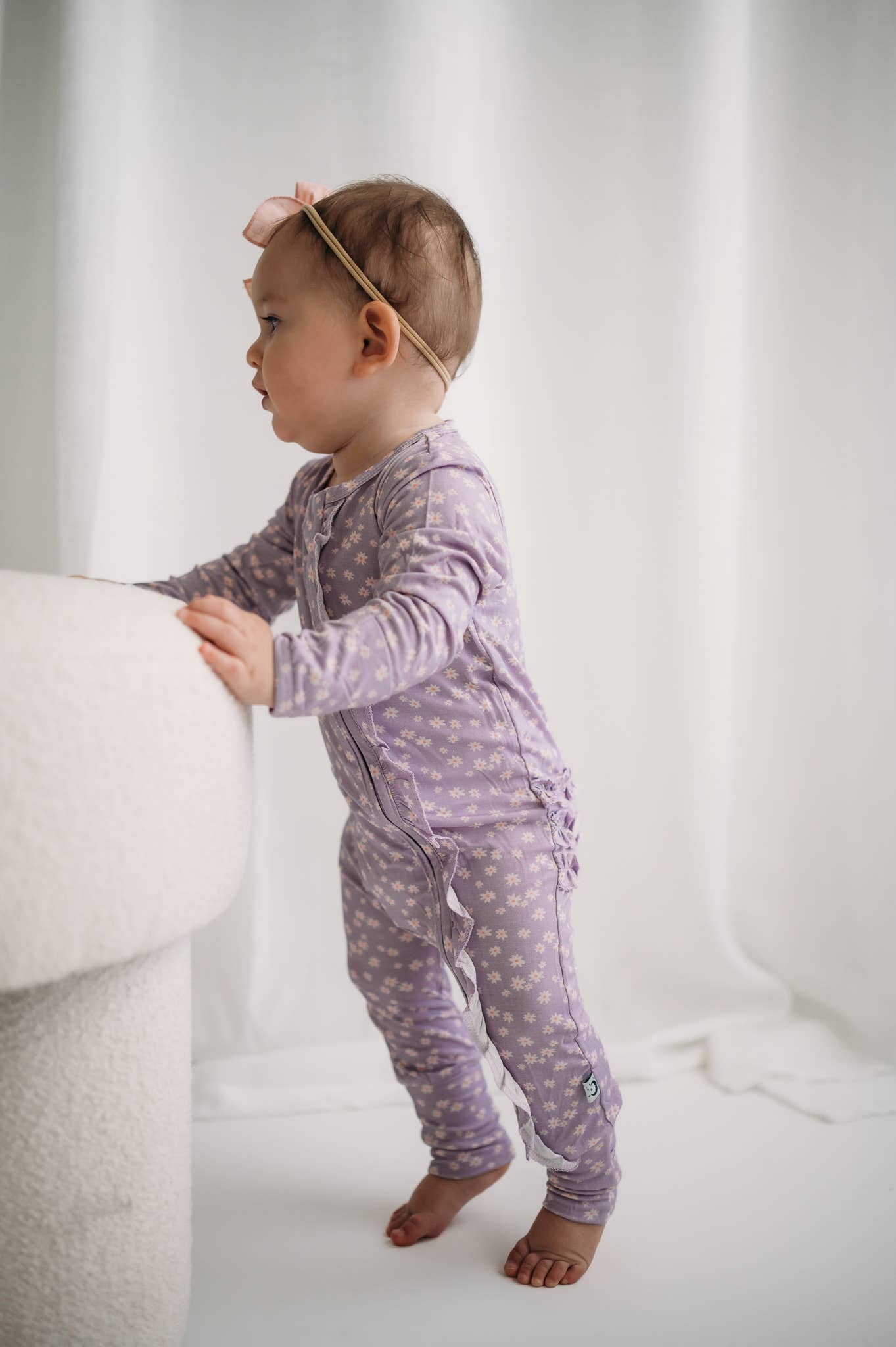 Lilac Posies - Bamboo Ruffle Sleeper: 9-12 months