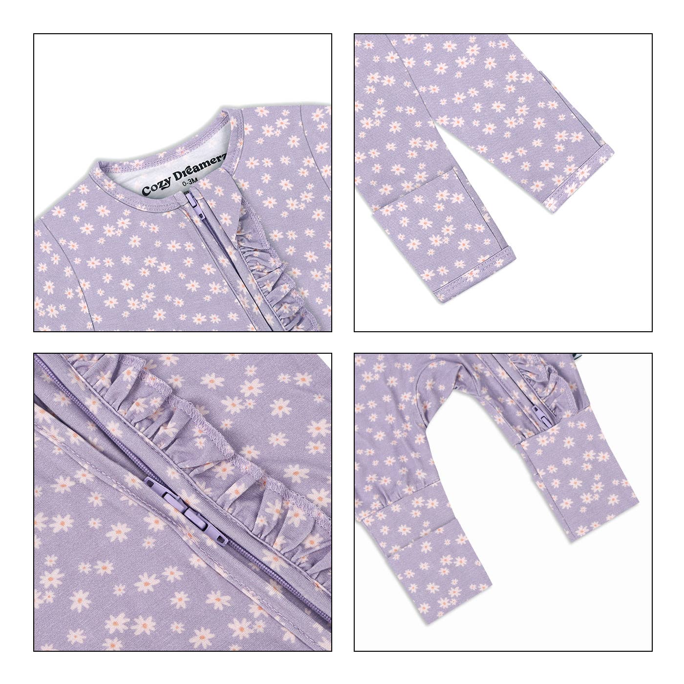 Lilac Posies - Bamboo Ruffle Sleeper: 9-12 months