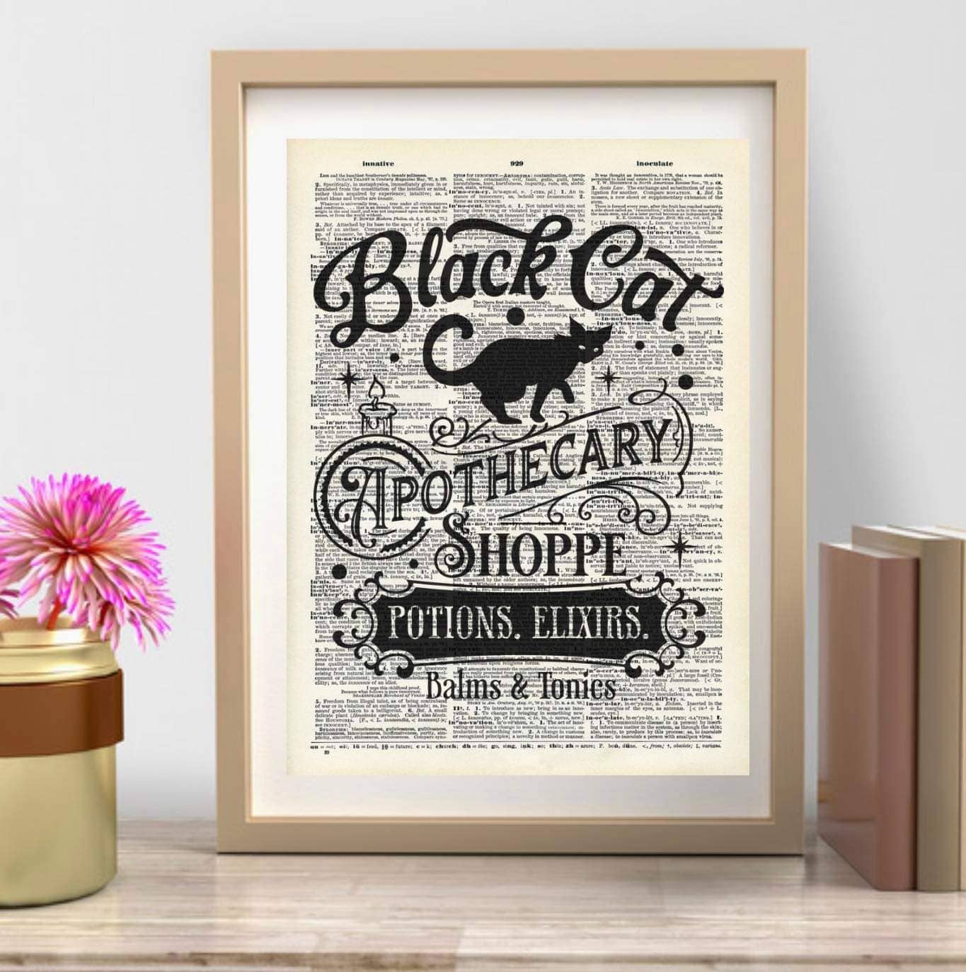 Black cat,  Magic, celestial, Vintage Dictionary Print: None