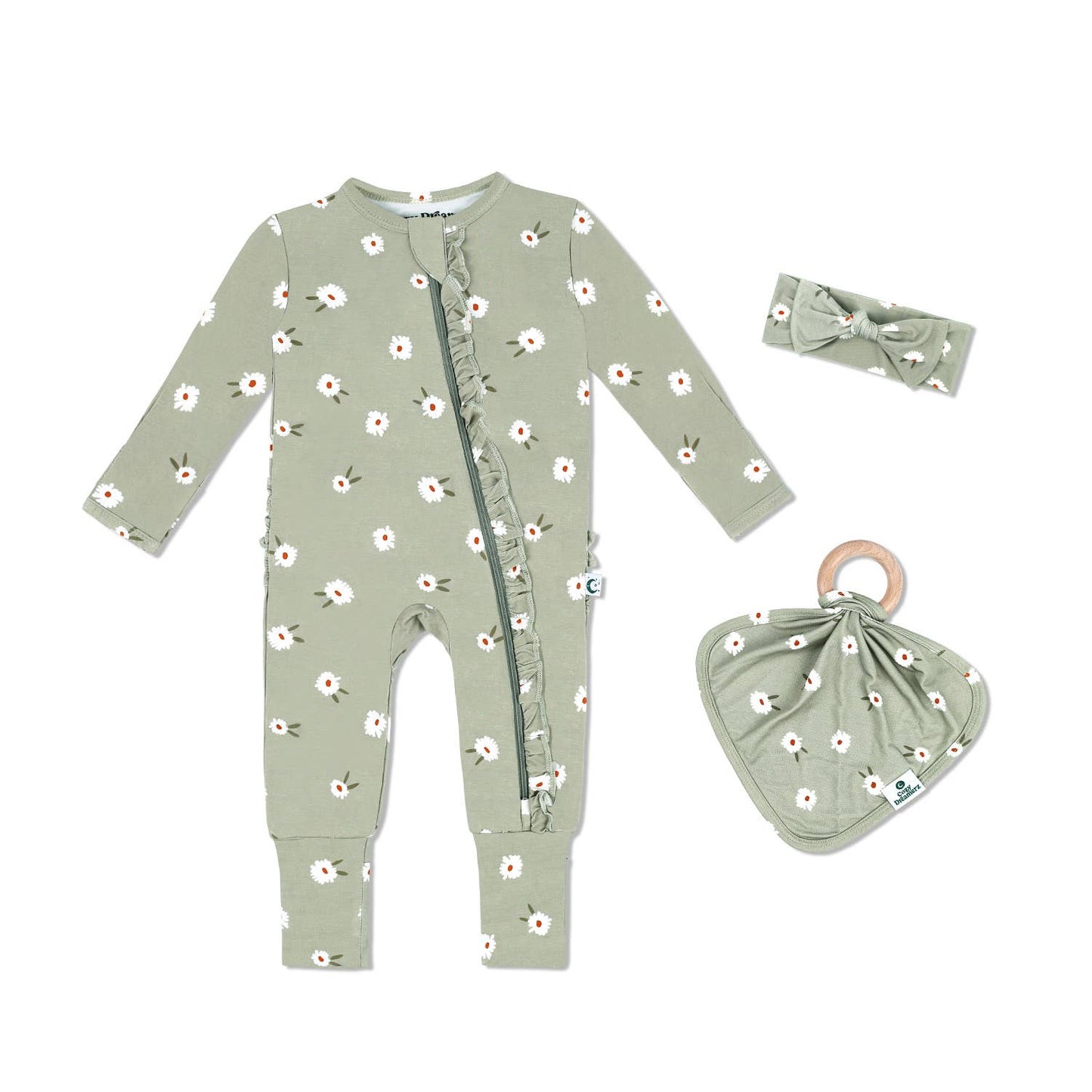 Olive Bloom - Ruffle Bamboo Sleeper: 6-9 months