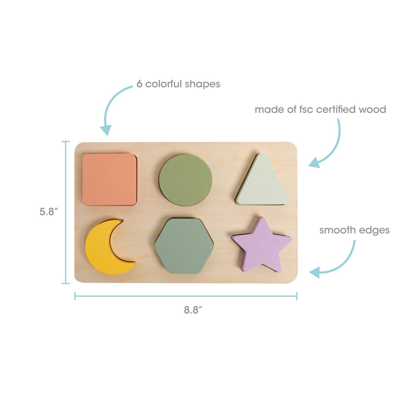 Wooden Shapes Puzzle, Developmental Learning Toy