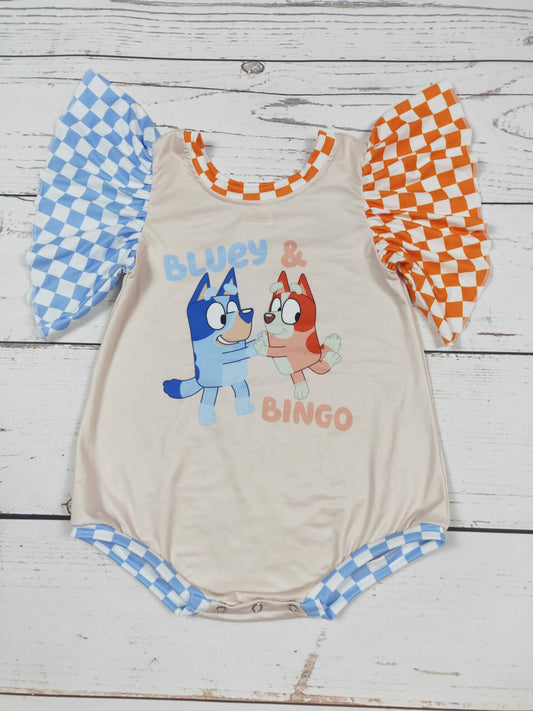 Blue & Orange Checkered Baby Girls Bubble: 3-6M