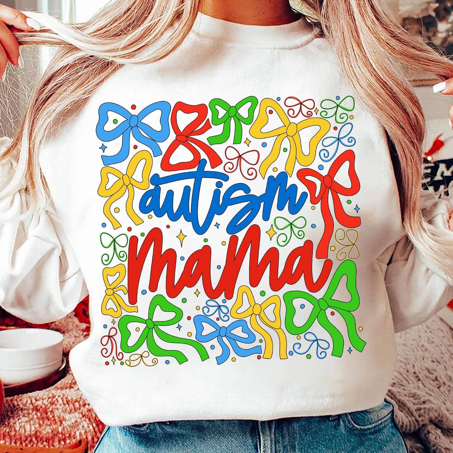 Autism Mom Coquette Bow Sweater, Autism Awareness Tee: White / L / T-Shirt