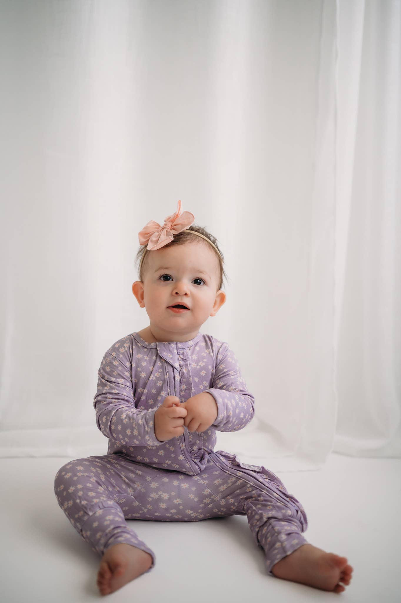 Lilac Posies - Bamboo Ruffle Sleeper: 9-12 months